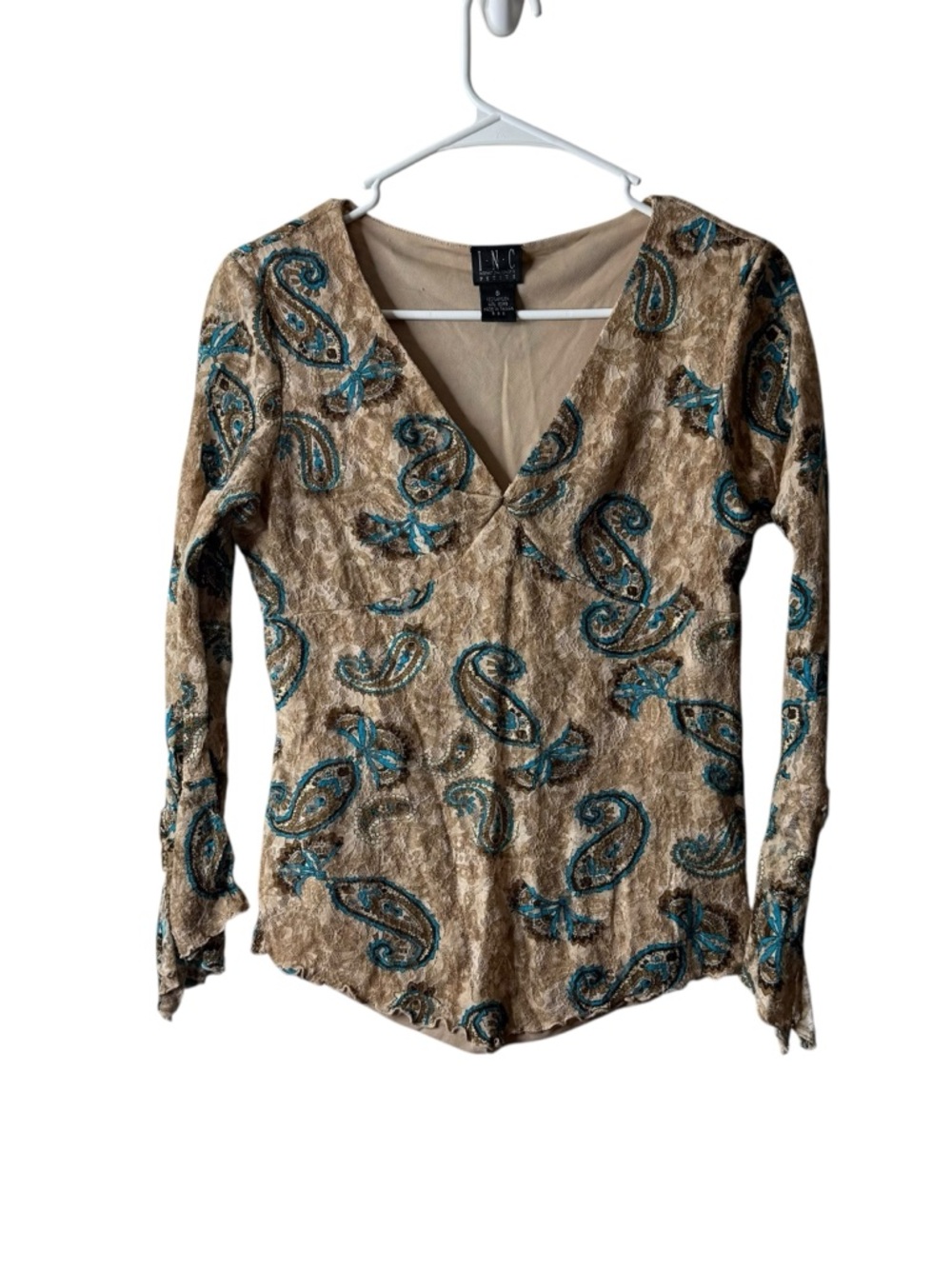 Vintage INC Beige Paisley Lace Babydoll Boho Cottagecore Blouse